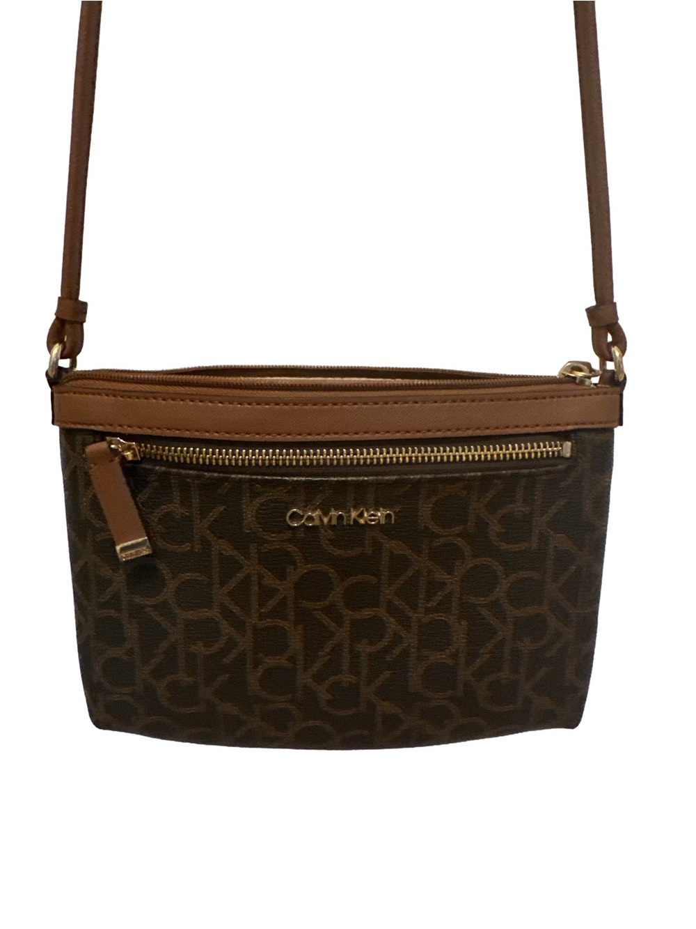 Calvin Klein Brown Logo Monogram Crossbody Bag